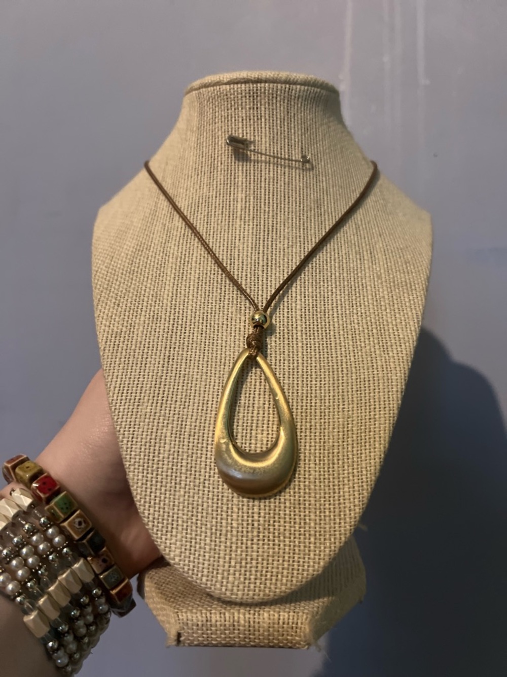 #78. Boho Gold-Tone Teardrop Pendant Necklace - Women Jewelry - Picture 2 of 4